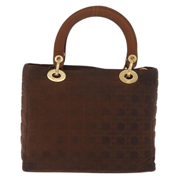 Christian Dior Canage Lady Dior Hand Bag Nylon Brown Gold Auth BA11985