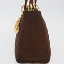 Christian Dior Canage Lady Dior Hand Bag Nylon Brown Gold Auth BA11985-3