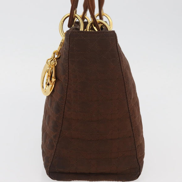 Christian Dior Canage Lady Dior Hand Bag Nylon Brown Gold Auth BA11985