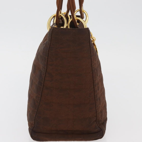 Christian Dior Canage Lady Dior Hand Bag Nylon Brown Gold Auth BA11985