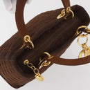 Christian Dior Canage Lady Dior Hand Bag Nylon Brown Gold Auth BA11985-6