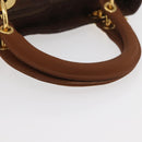 Christian Dior Canage Lady Dior Hand Bag Nylon Brown Gold Auth BA11985-7