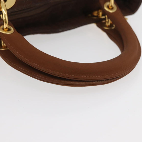 Christian Dior Canage Lady Dior Hand Bag Nylon Brown Gold Auth BA11985