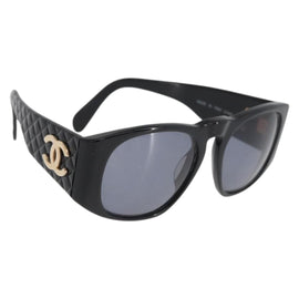 CHANEL COCO Mark Matelasse Sunglasses plastic Black 01450 94305 CC Auth BA11987