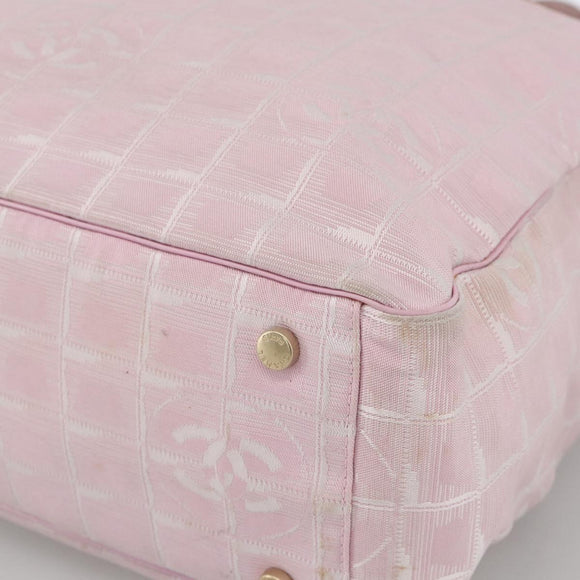 CHANEL New Travel Line Tote Bag Nylon Pink Gold CC Auth BA11991