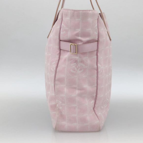 CHANEL New Travel Line Tote Bag Nylon Pink Gold CC Auth BA11991