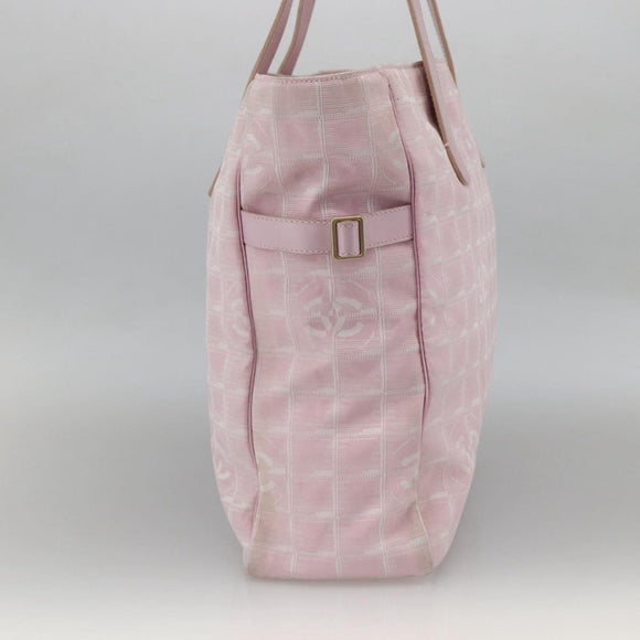 CHANEL New Travel Line Tote Bag Nylon Pink Gold CC Auth BA11991