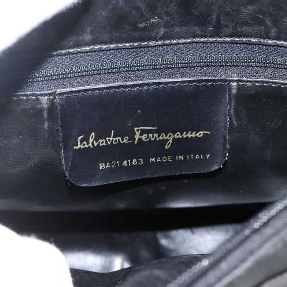 Salvatore Ferragamo Vala Shoulder Bag Leather Black Gold Auth BA11993