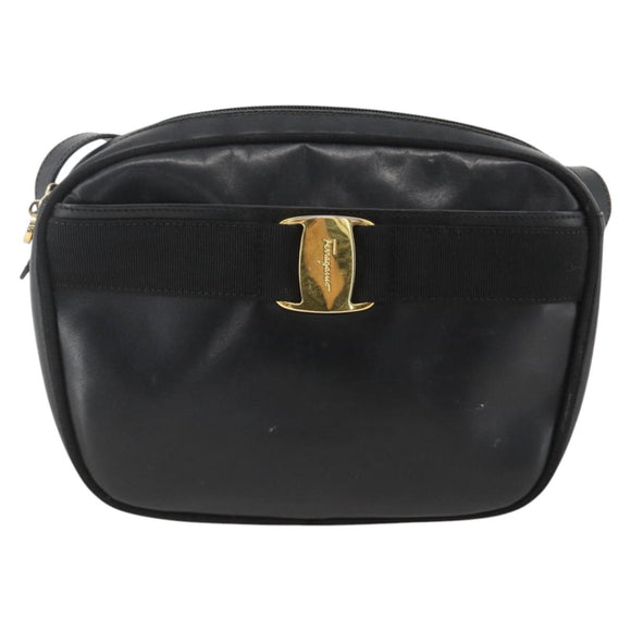 Salvatore Ferragamo Vala Shoulder Bag Leather Black Gold Auth BA11993