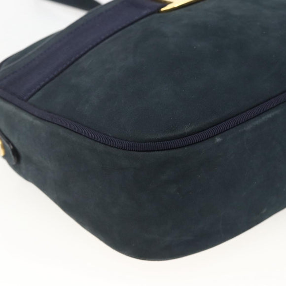 Salvatore Ferragamo Vala Shoulder Bag Suede Navy Gold Auth BA11994