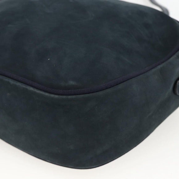 Salvatore Ferragamo Vala Shoulder Bag Suede Navy Gold Auth BA11994
