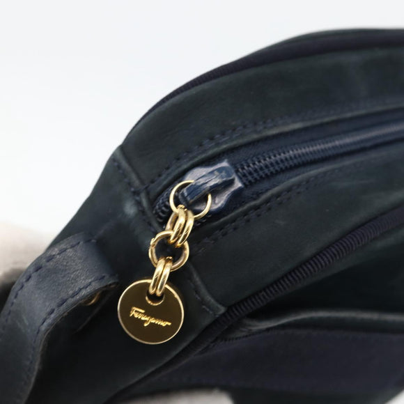 Salvatore Ferragamo Vala Shoulder Bag Suede Navy Gold Auth BA11994