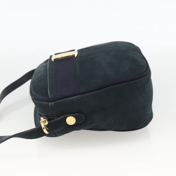 Salvatore Ferragamo Vala Shoulder Bag Suede Navy Gold Auth BA11994
