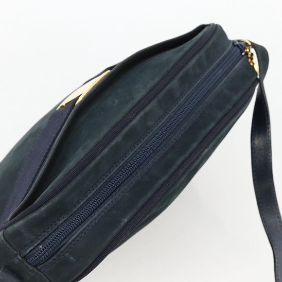 Salvatore Ferragamo Vala Shoulder Bag Suede Navy Gold Auth BA11994