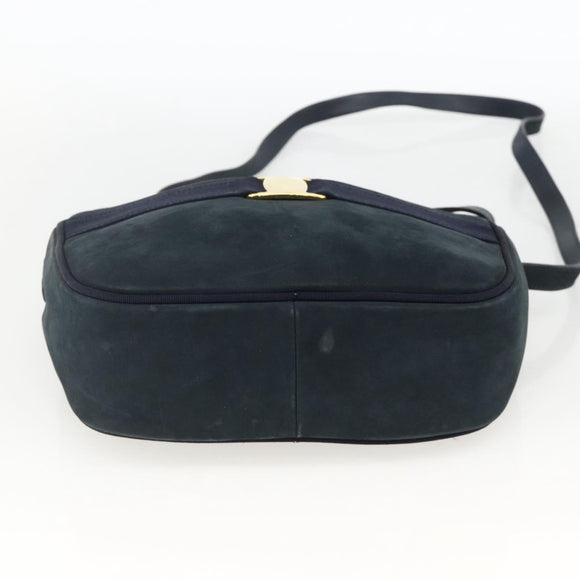 Salvatore Ferragamo Vala Shoulder Bag Suede Navy Gold Auth BA11994