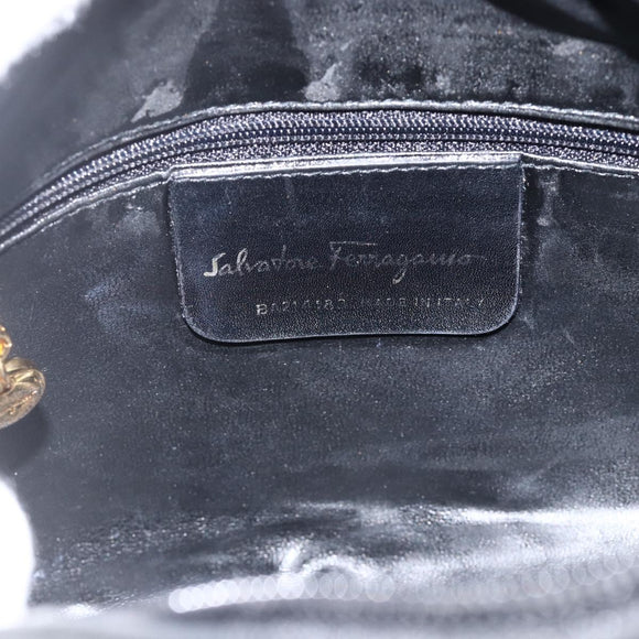 Salvatore Ferragamo Vala Shoulder Bag Suede Black Gold Auth BA11995