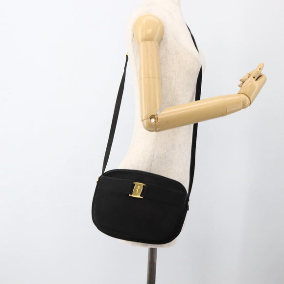 Salvatore Ferragamo Vala Shoulder Bag Suede Black Gold Auth BA11995