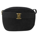 Salvatore Ferragamo Vala Shoulder Bag Suede Black Gold Auth BA11995-13