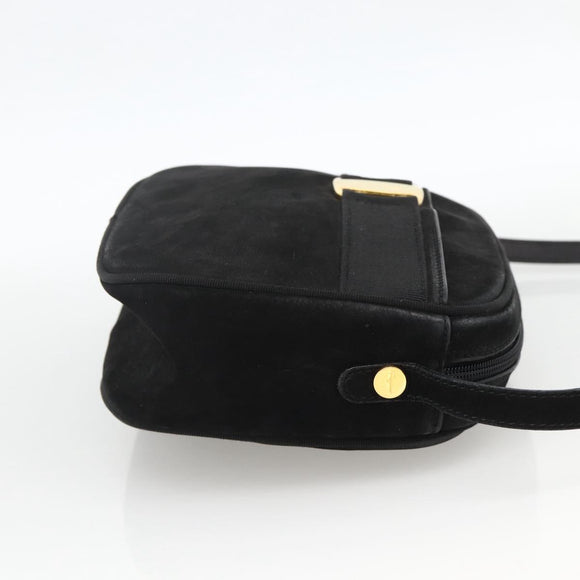 Salvatore Ferragamo Vala Shoulder Bag Suede Black Gold Auth BA11995