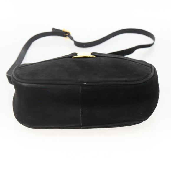 Salvatore Ferragamo Vala Shoulder Bag Suede Black Gold Auth BA11995
