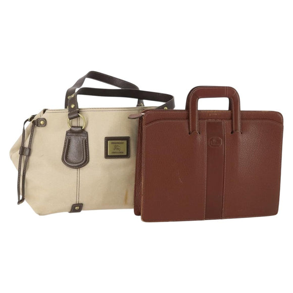 Burberrys Hand Bag Canvas Leather 2 Set Brown Beige Auth BA11996
