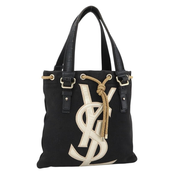 SAINT LAURENT Kahala Tote Bag Canvas Black Gold 123435 Auth BA11999A