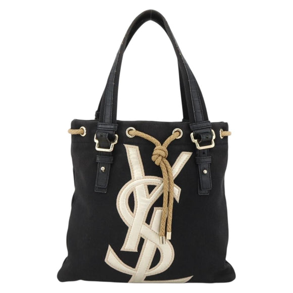 SAINT LAURENT Kahala Tote Bag Canvas Black Gold 123435 Auth BA11999A