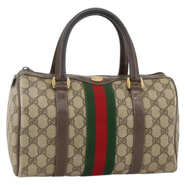GUCCI GG Supreme Web Sherry Line Bag PVC Beige Gold 98 02 006 Auth BA12009