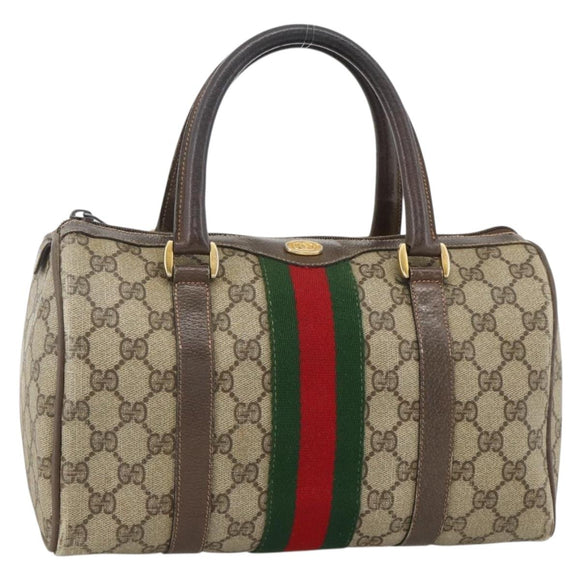 GUCCI GG Supreme Web Sherry Line Bag PVC Beige Gold 98 02 006 Auth BA12009