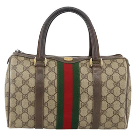 GUCCI GG Supreme Web Sherry Line Bag PVC Beige Gold 98 02 006 Auth BA12009 - 0