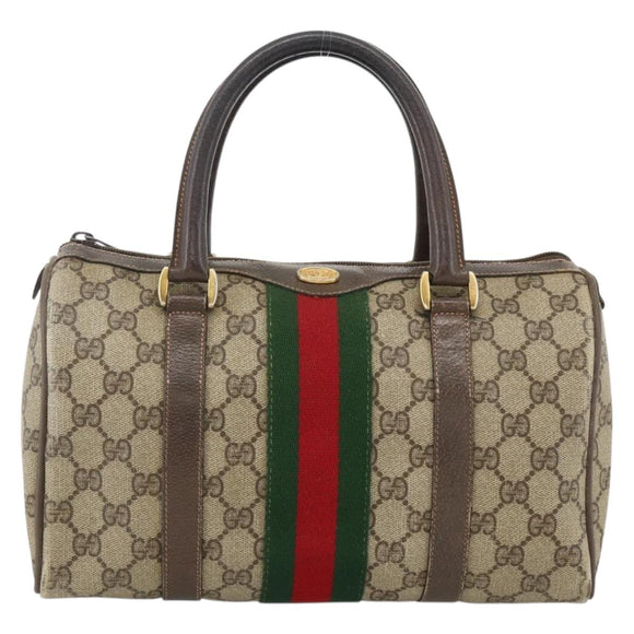GUCCI GG Supreme Web Sherry Line Bag PVC Beige Gold 98 02 006 Auth BA12009