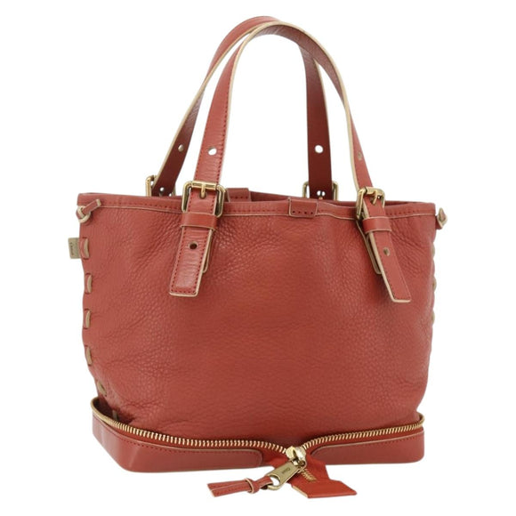 Chloe Ellen Hand Bag Leather Red Gold Auth BA12010A