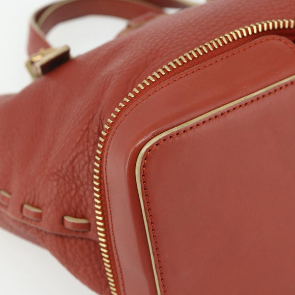Chloe Ellen Hand Bag Leather Red Gold Auth BA12010A