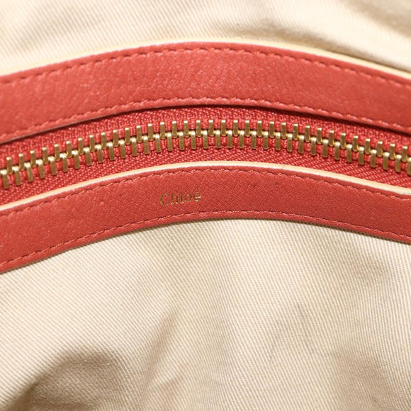 Chloe Ellen Hand Bag Leather Red Gold Auth BA12010A