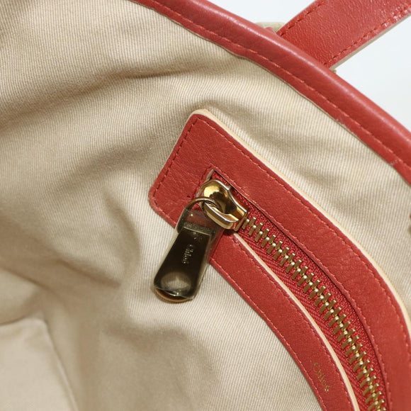 Chloe Ellen Hand Bag Leather Red Gold Auth BA12010A