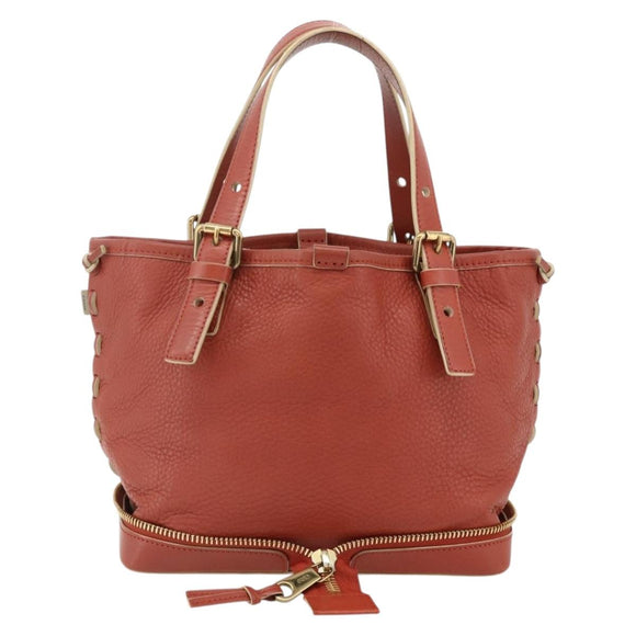Chloe Ellen Hand Bag Leather Red Gold Auth BA12010A