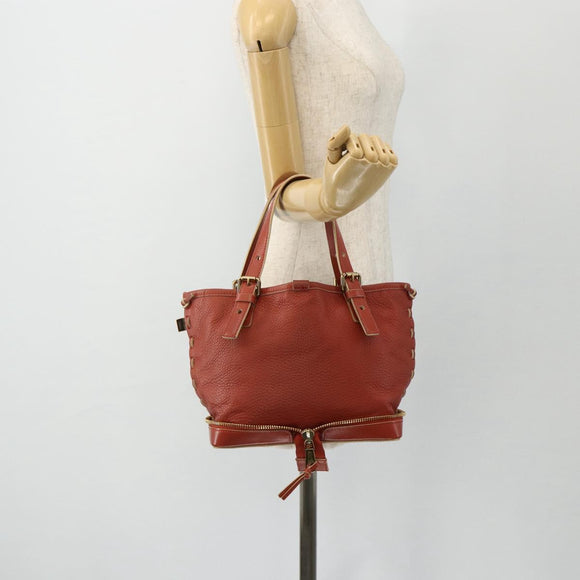 Chloe Ellen Hand Bag Leather Red Gold Auth BA12010A