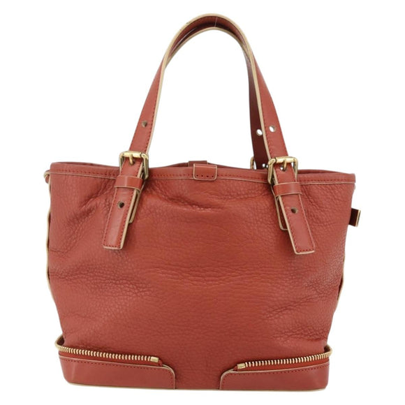 Chloe Ellen Hand Bag Leather Red Gold Auth BA12010A