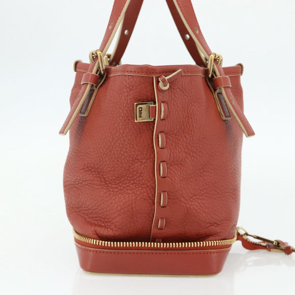 Chloe Ellen Hand Bag Leather Red Gold Auth BA12010A