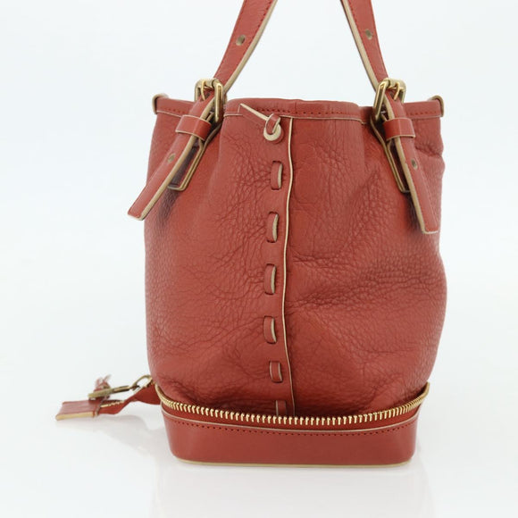Chloe Ellen Hand Bag Leather Red Gold Auth BA12010A