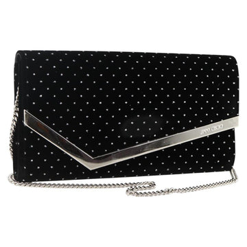 Jimmy Choo Chain Shoulder Bag Velor Black Silver Auth BA12020A