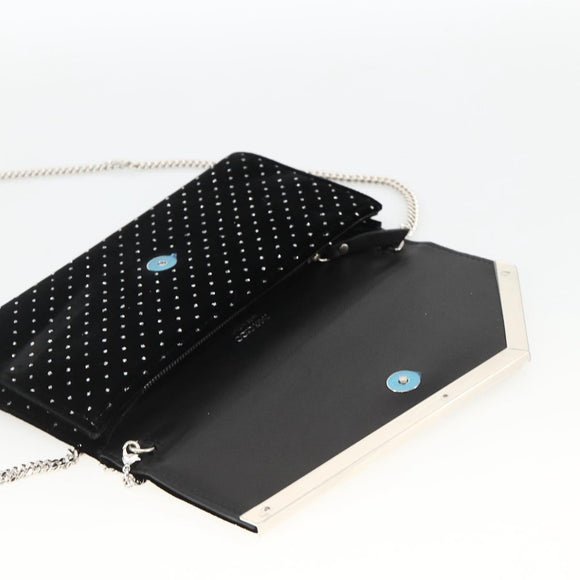 Jimmy Choo Chain Shoulder Bag Velor Black Silver Auth BA12020A