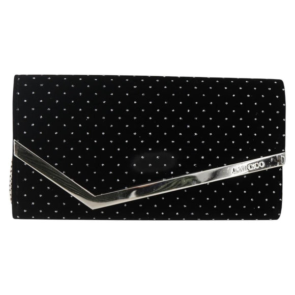 Jimmy Choo Chain Shoulder Bag Velor Black Silver Auth BA12020A