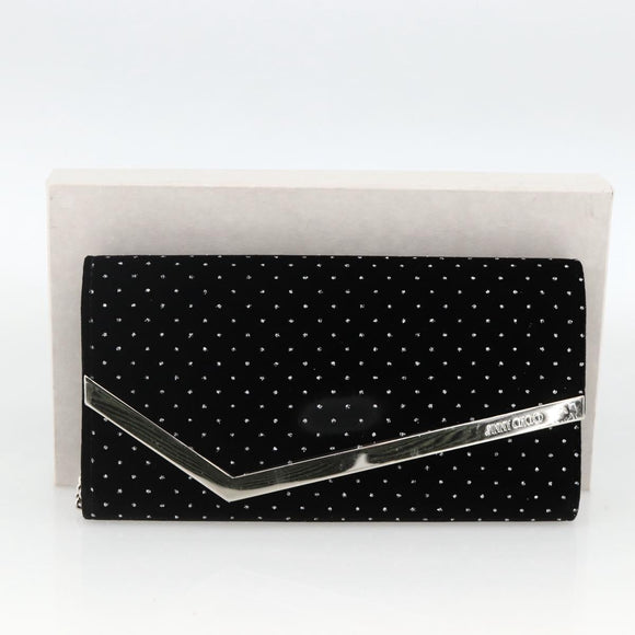 Jimmy Choo Chain Shoulder Bag Velor Black Silver Auth BA12020A