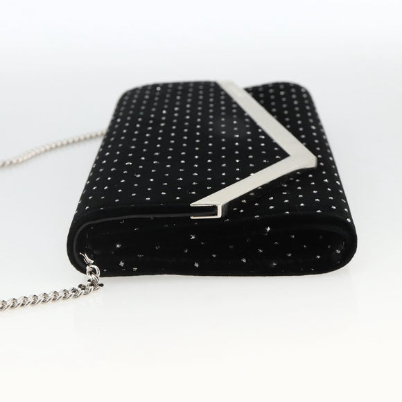 Jimmy Choo Chain Shoulder Bag Velor Black Silver Auth BA12020A