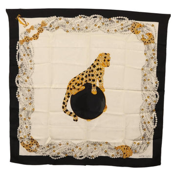 CARTIER Scarf Silk Black White Auth BA12025A