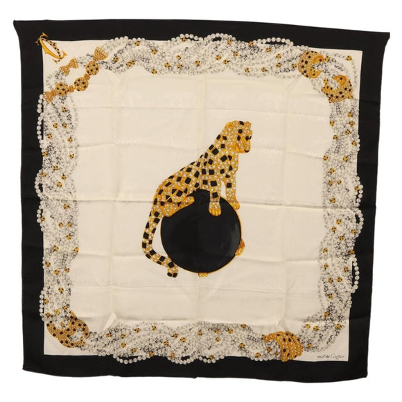 CARTIER Scarf Silk Black White Auth BA12025A