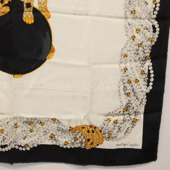 CARTIER Scarf Silk Black White Auth BA12025A