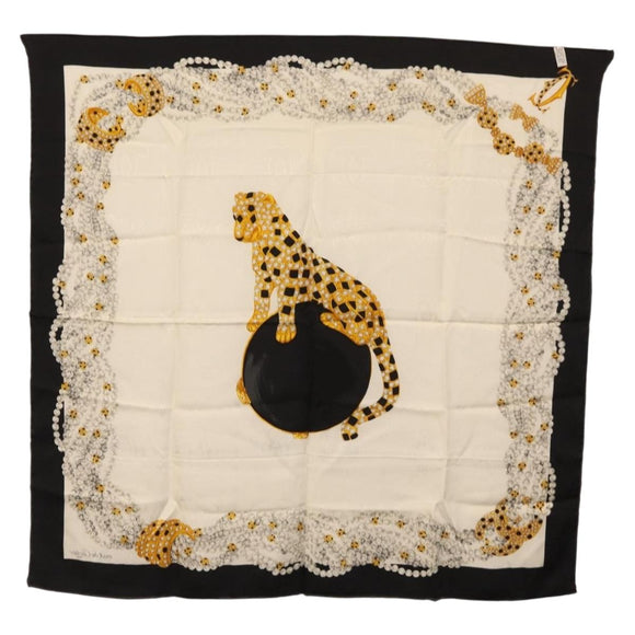 CARTIER Scarf Silk Black White Auth BA12025A
