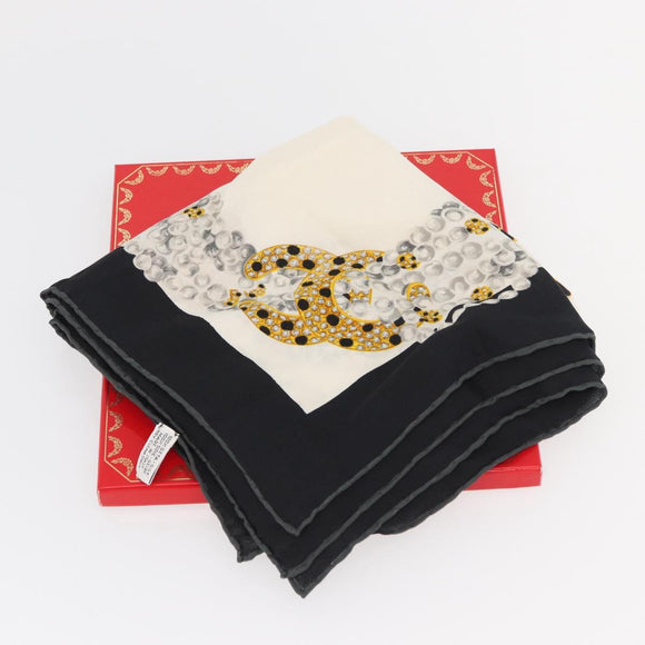 CARTIER Scarf Silk Black White Auth BA12025A